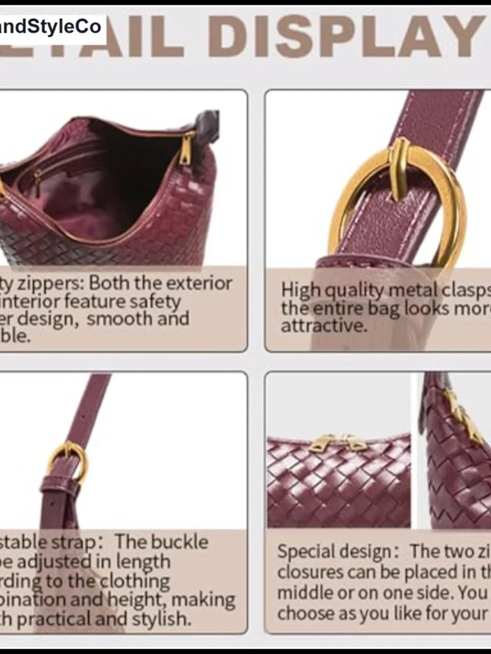 Woven Faux Leather Hobo Crossbody Bag Women's Adjustable Strap Purse Shoulder